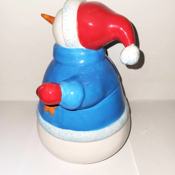 Vintage Homespun Holiday Collection Winter Christmas Snowman 10” Cookie Jar - Picture 2 of 9